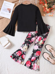 Children's Solid Top & Floral Flare Pants Set 