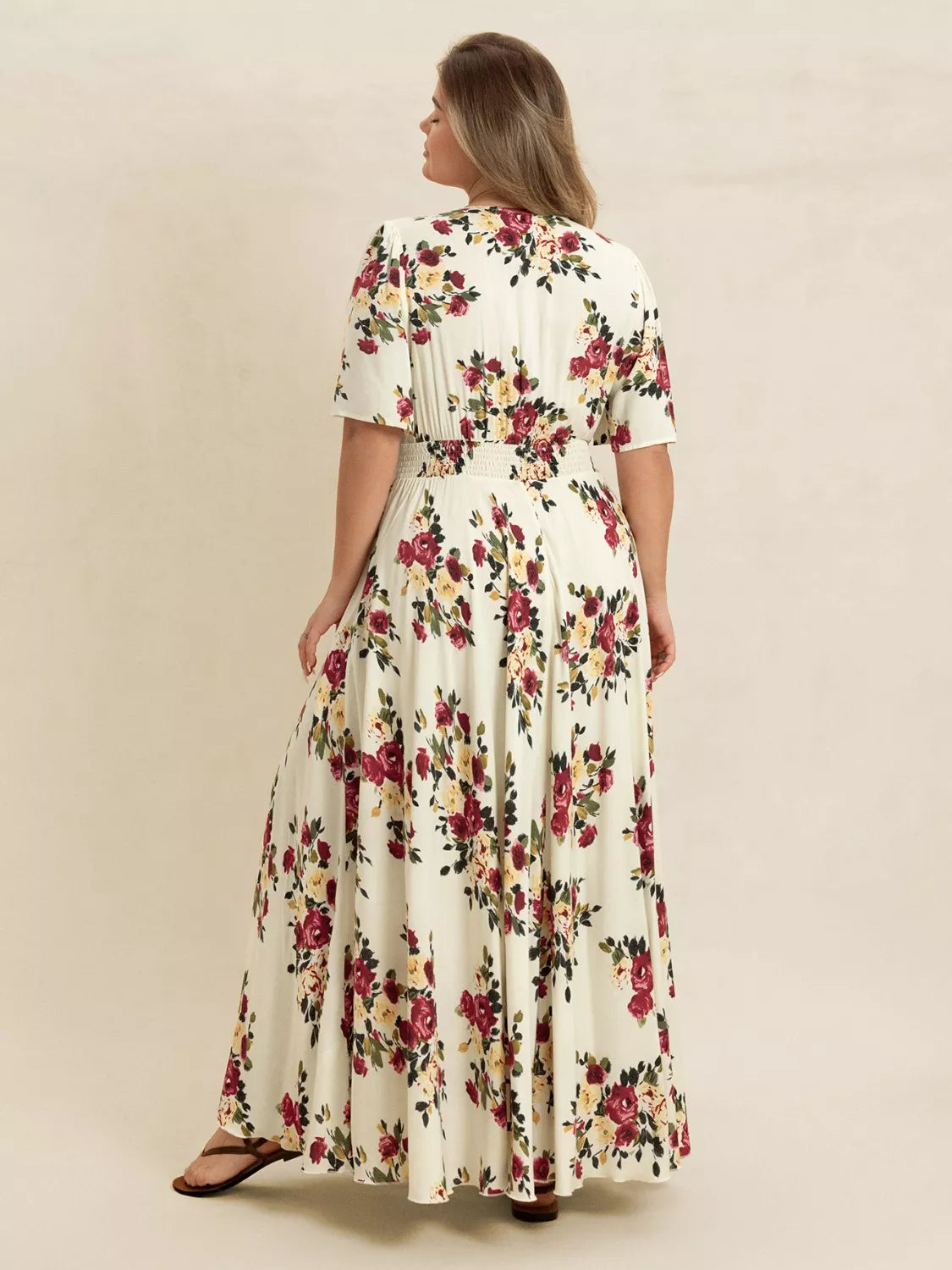 Plus Size Floral Flutter Sleeve Maxi Dress with Button Front 