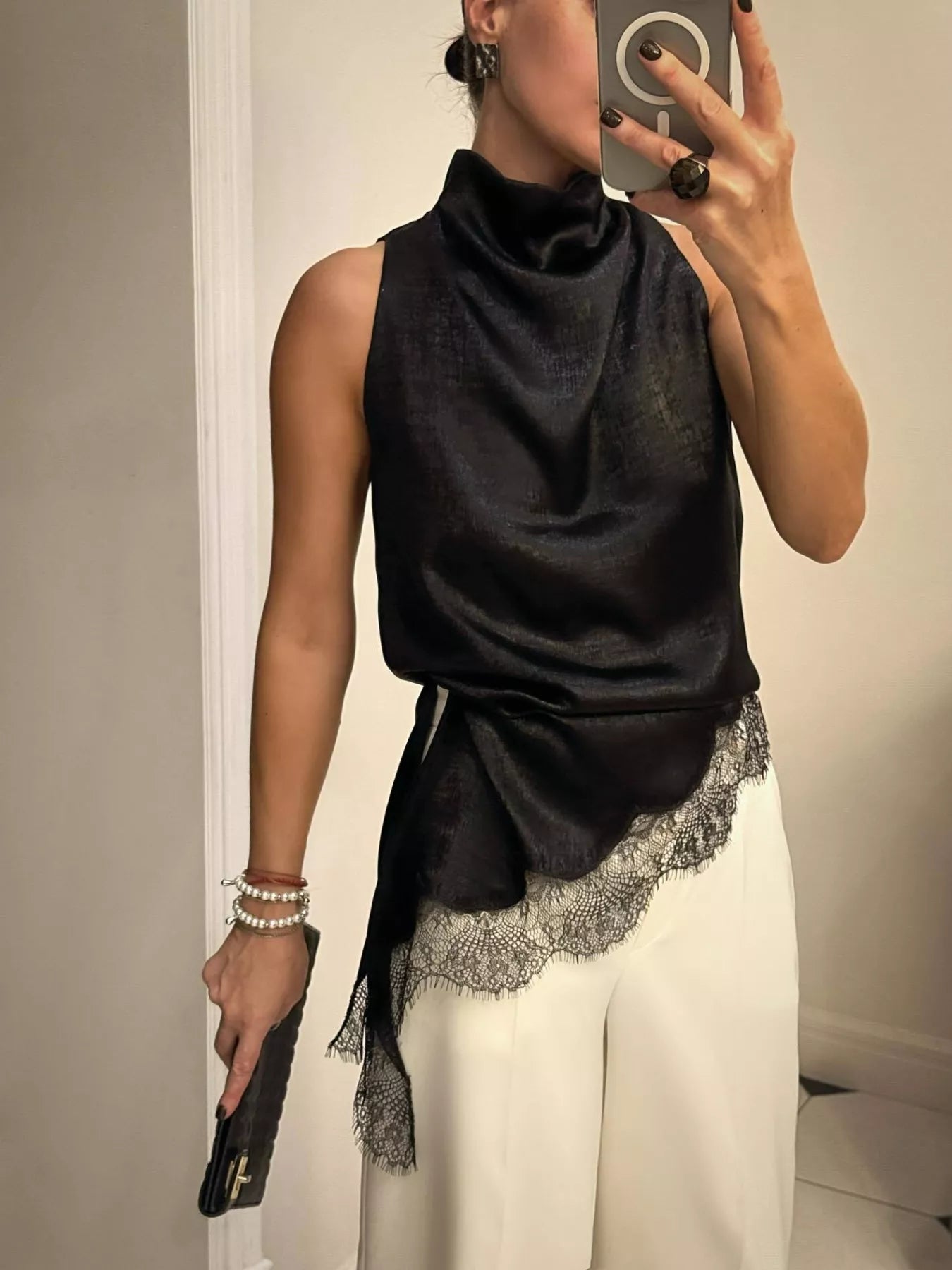 High Neck Lace Trim Cami 