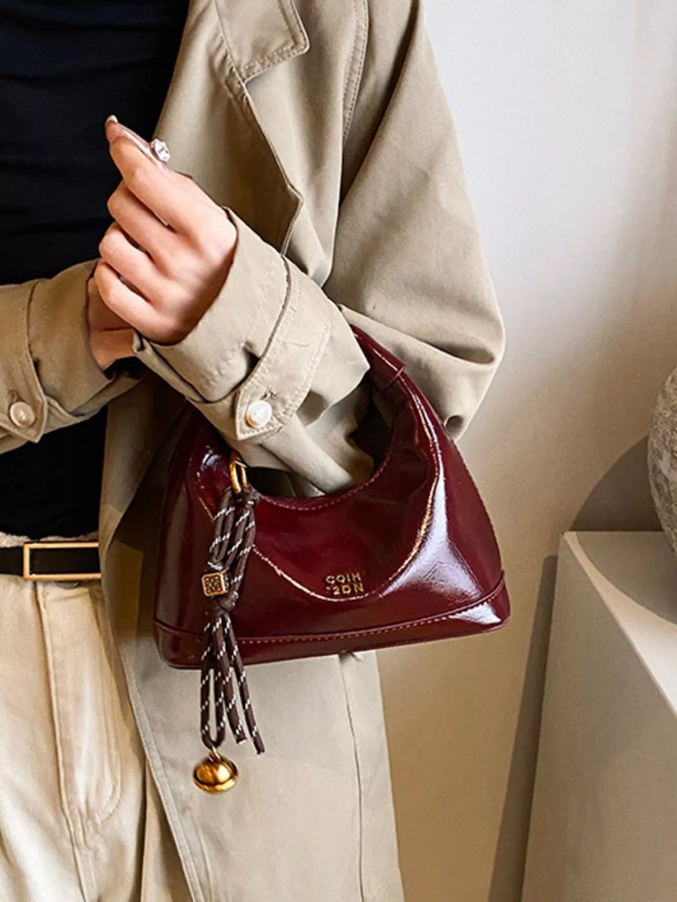 Leather Crossbody Bag with Charm 
