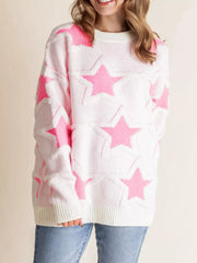 Oversized Star Pattern Ribbed Edge Drop Shoulder Sweater 