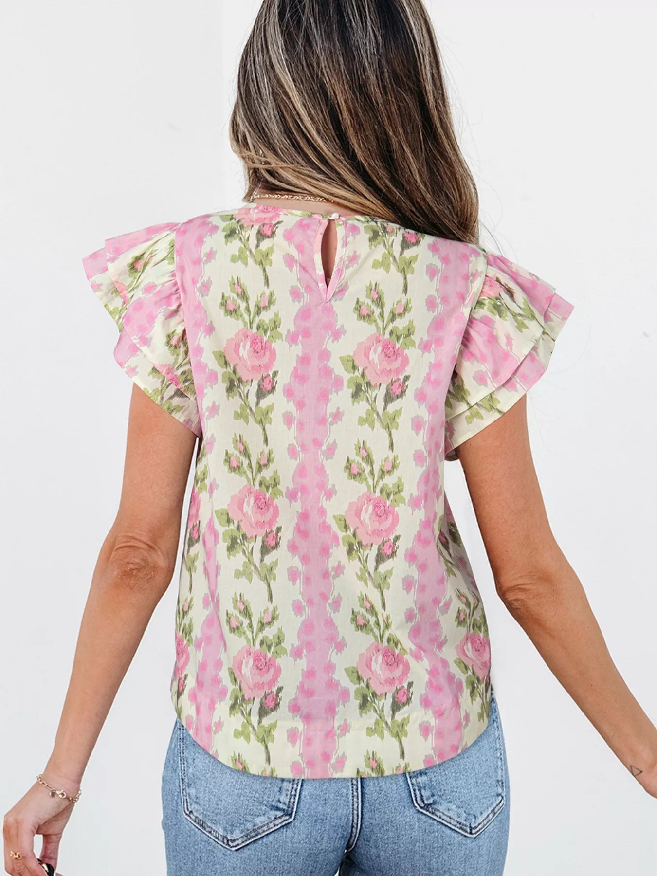 Floral Ruffle Sleeve Blouse 