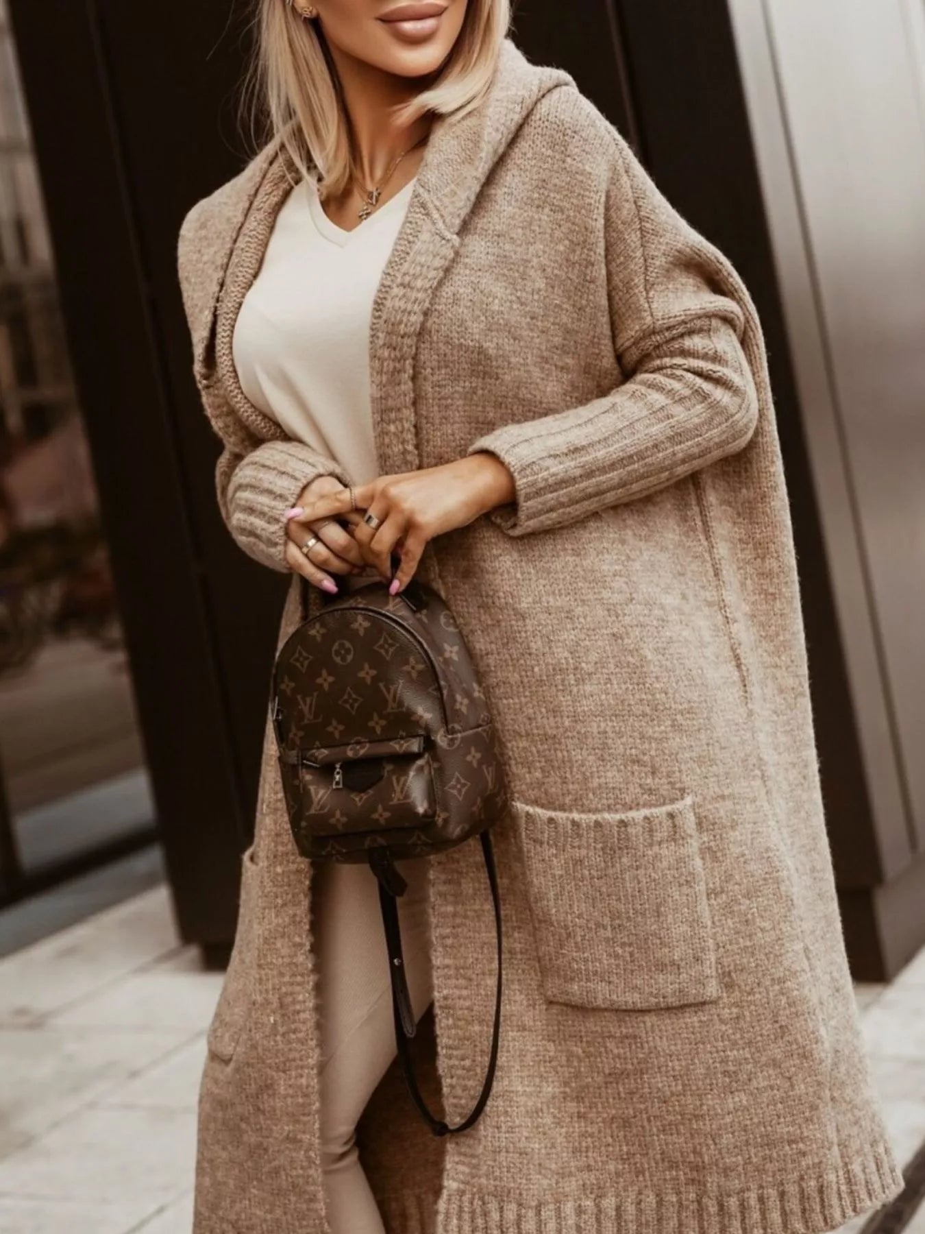 Full Size Hooded Knit Open Front Cardigan Plus Size 