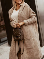 Full Size Hooded Knit Open Front Cardigan Plus Size 