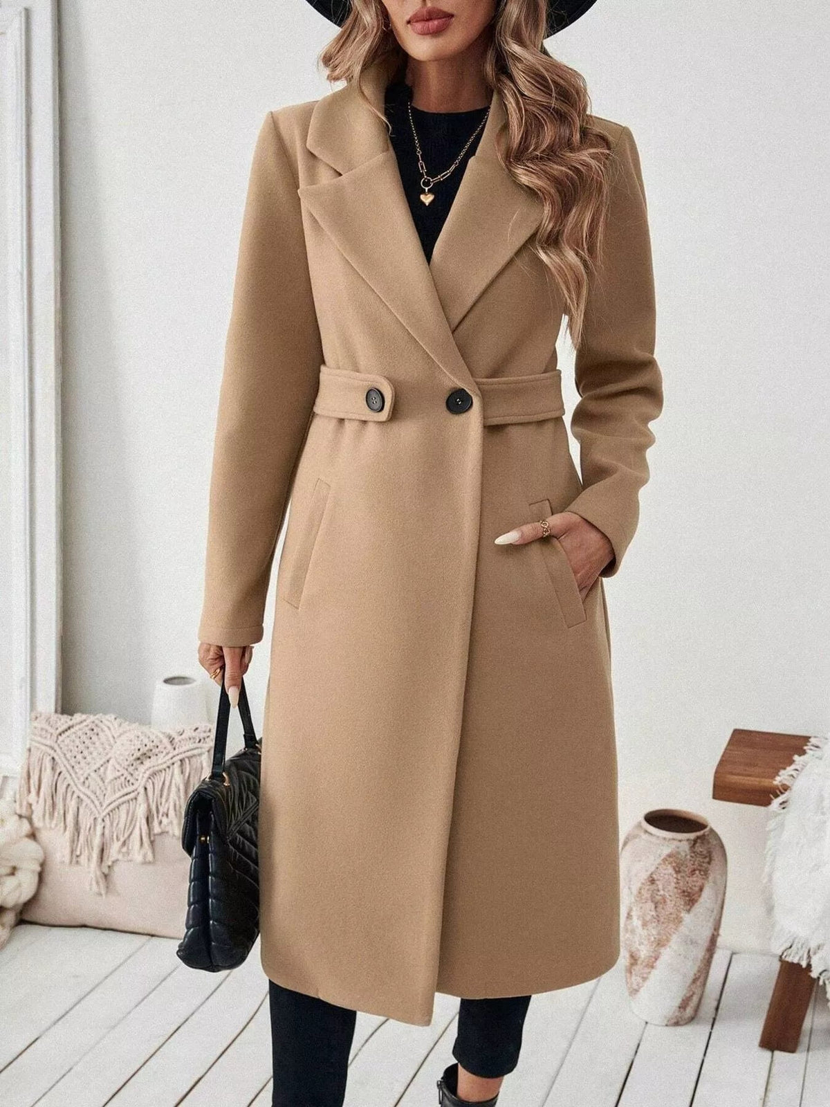 One Button Wool Blend Overcoat 