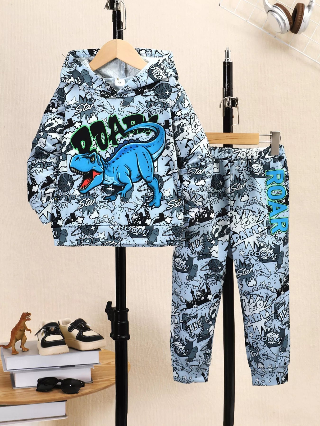 Children's Dinosaur Print Hoodie and Pants Set 