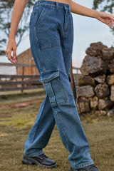 Loose Fit Long Jeans with Pockets 