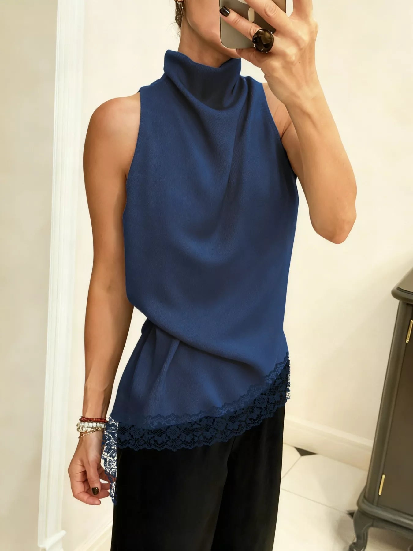 High Neck Lace Trim Cami 