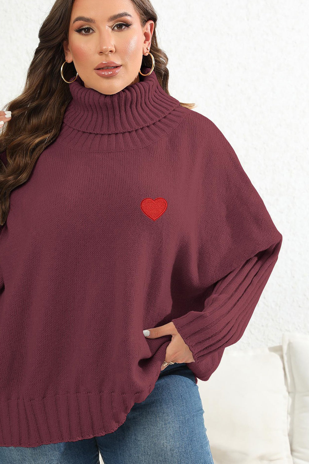 Plus Size Turtle Neck Long Sleeve Sweater 