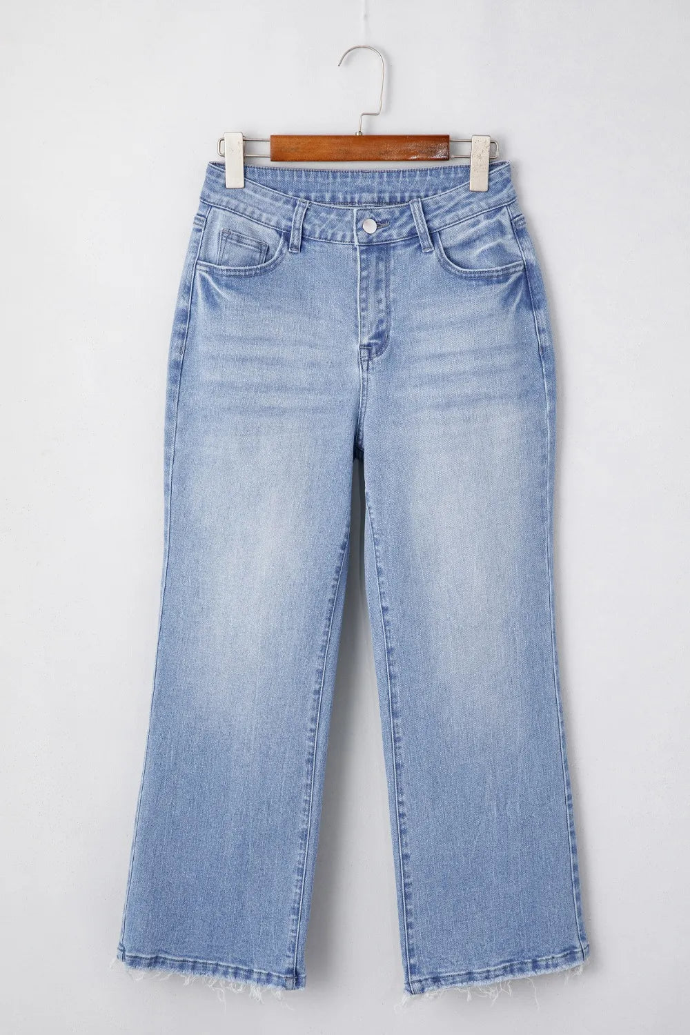Mineral Wash Raw Hem High Waist Flared Jeans 