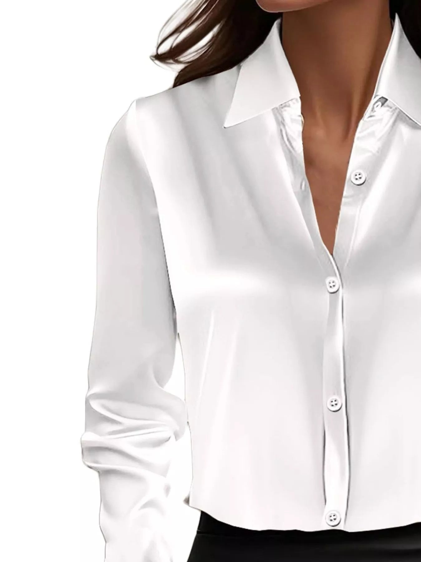 Full Size Button Down Collared Neck Long Sleeve Shirt Plus Size 