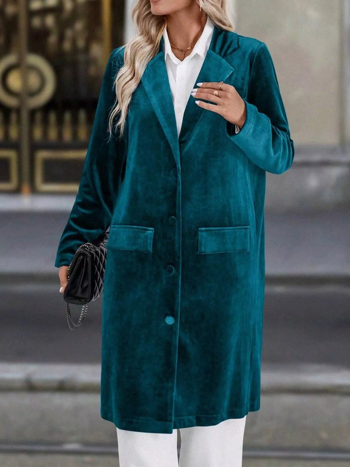 Lapel Collar Long Sleeve Longline Coat 