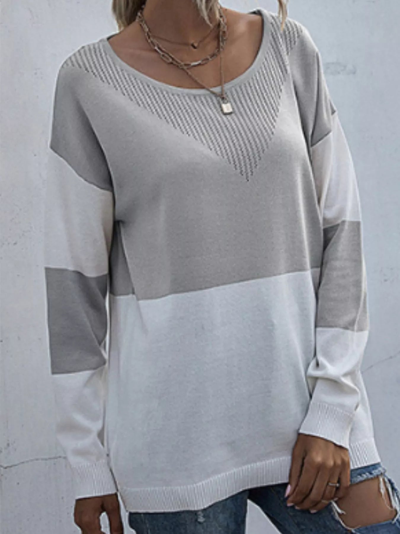 Color Block Round Neck Sweater 