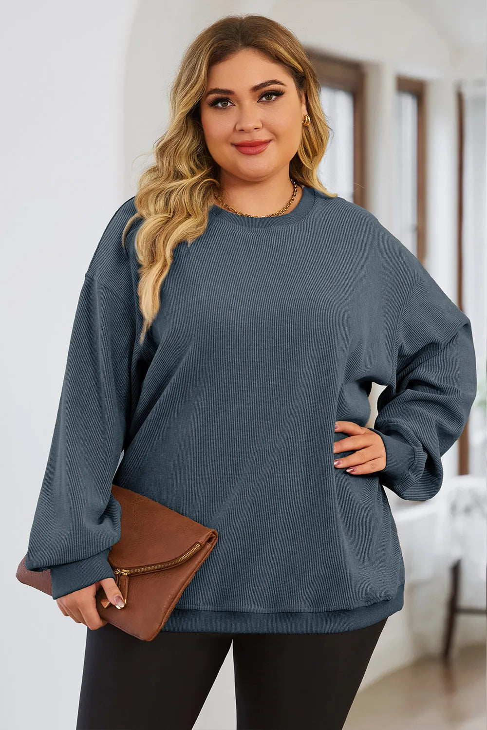 Plus Size Round Neck Dropped Shoulder Sweatshirt 