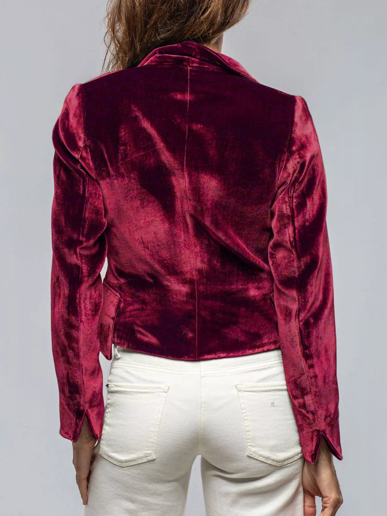 Velvet Lapel Collar One Button Blazer 