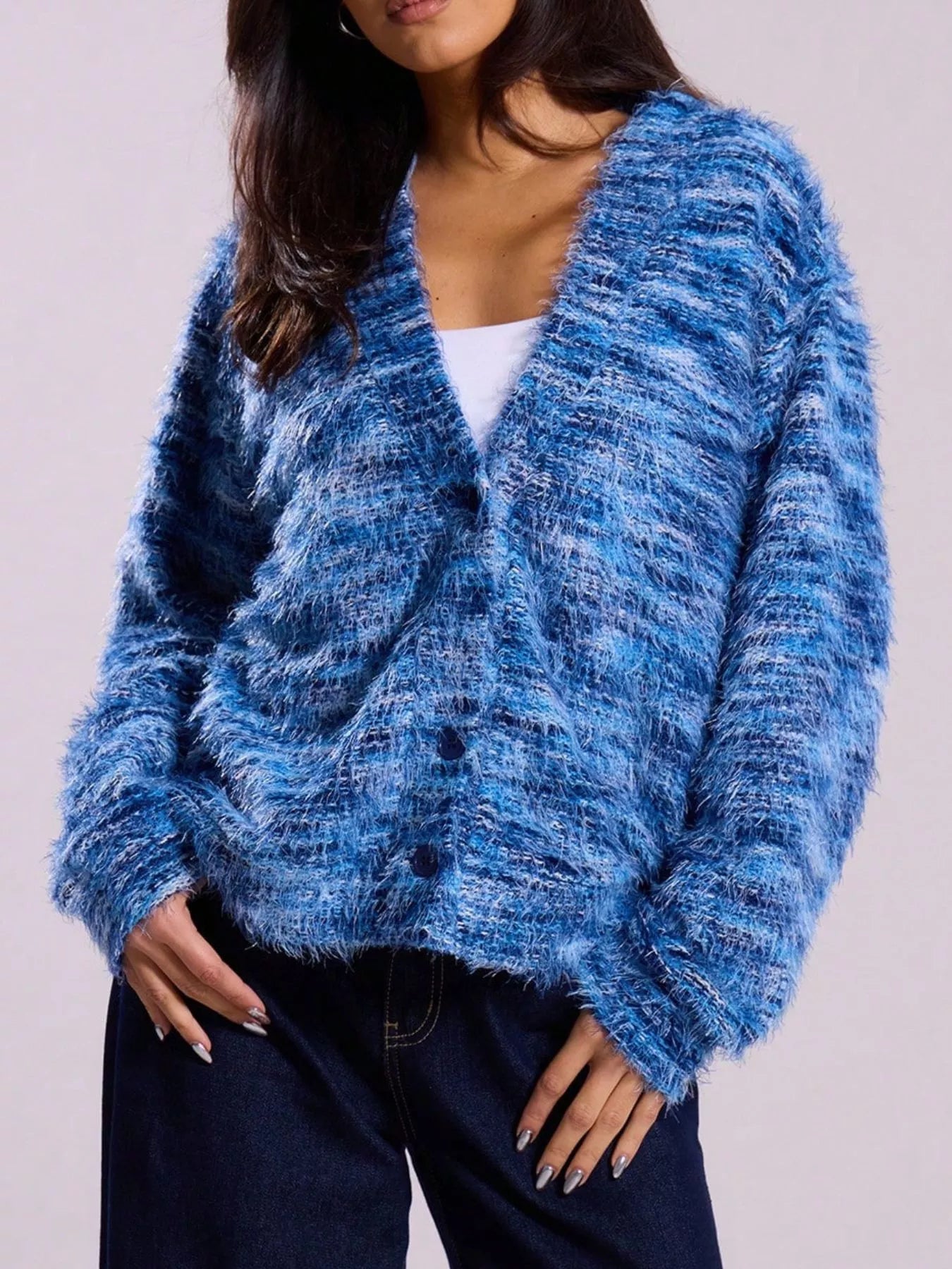Chunky Knit V-Neck Button-Up Cardigan 
