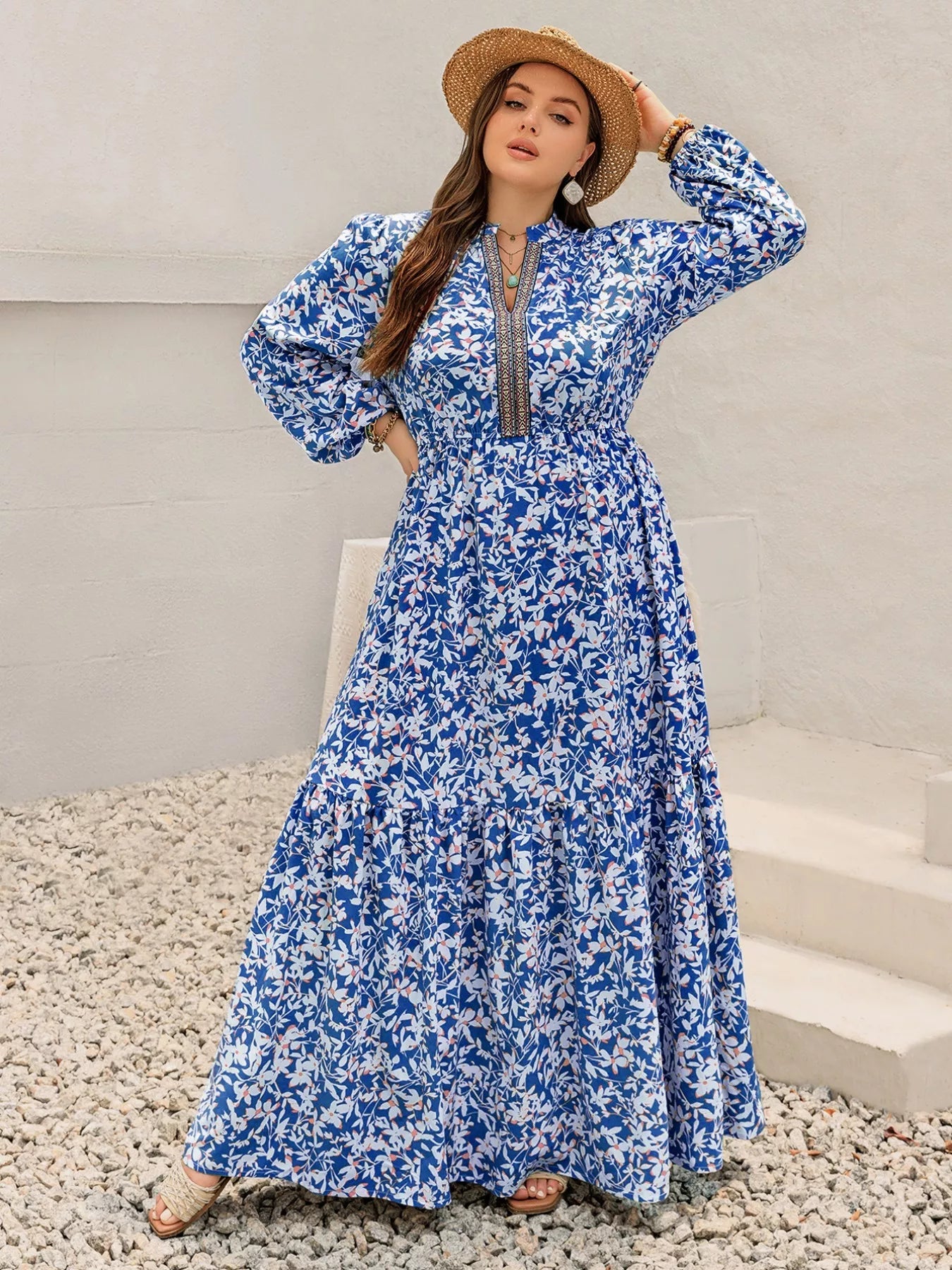 Plus Size Floral Print Bohemian Maxi Dress 