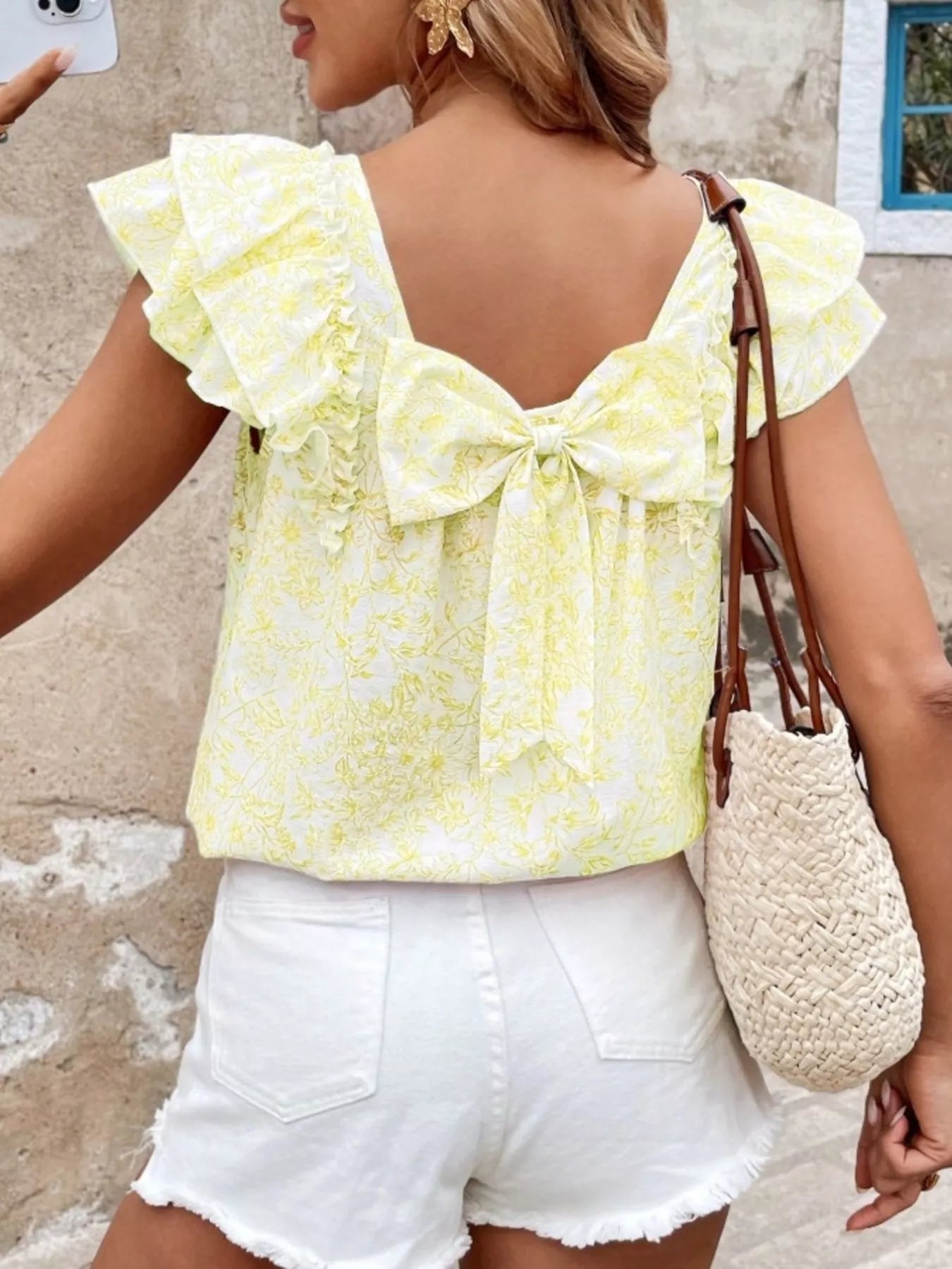 Floral Print Ruffle Trim Blouse 