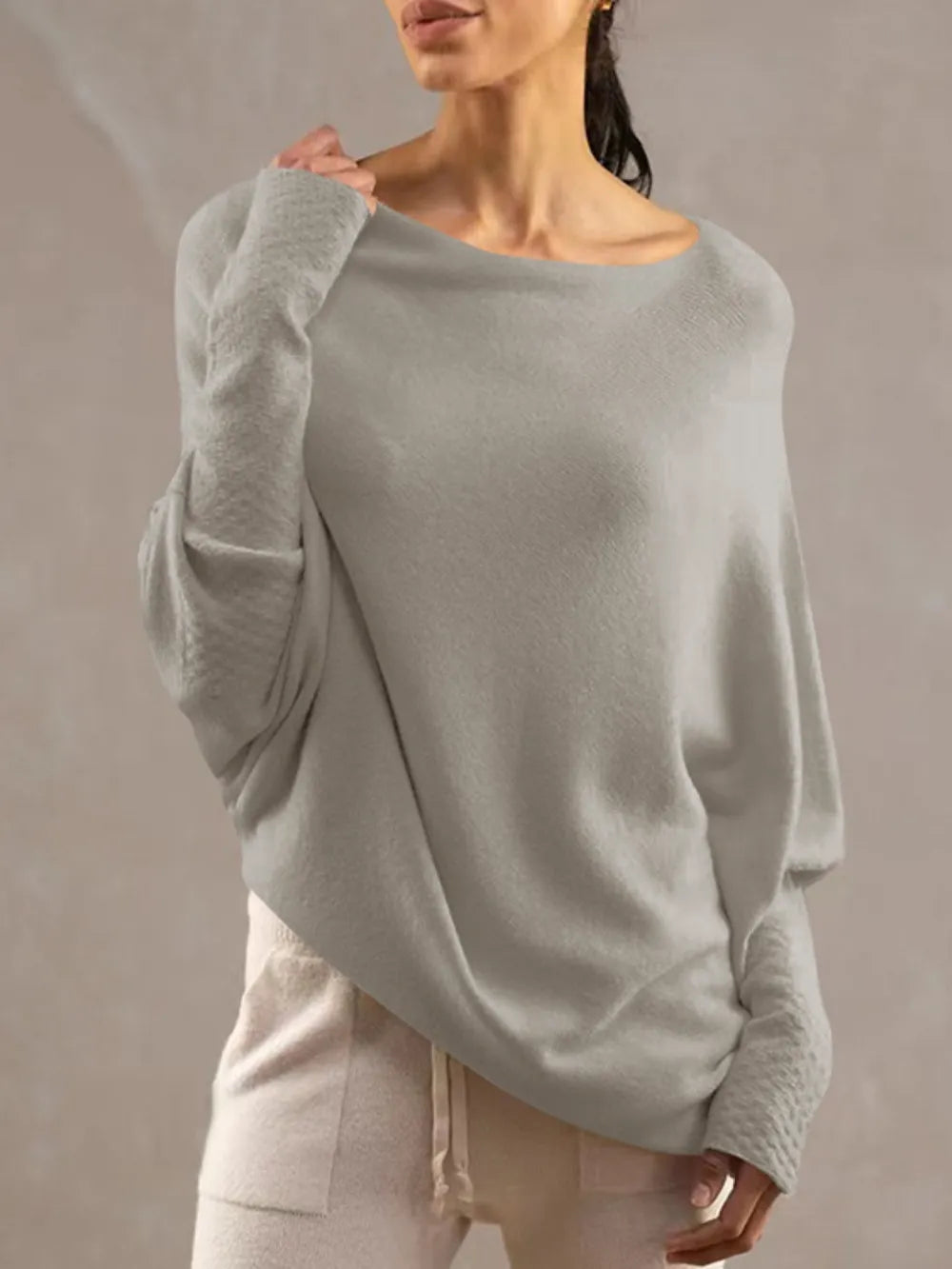 Full Size Boat Neck Batwing Sleeve Knit Top 