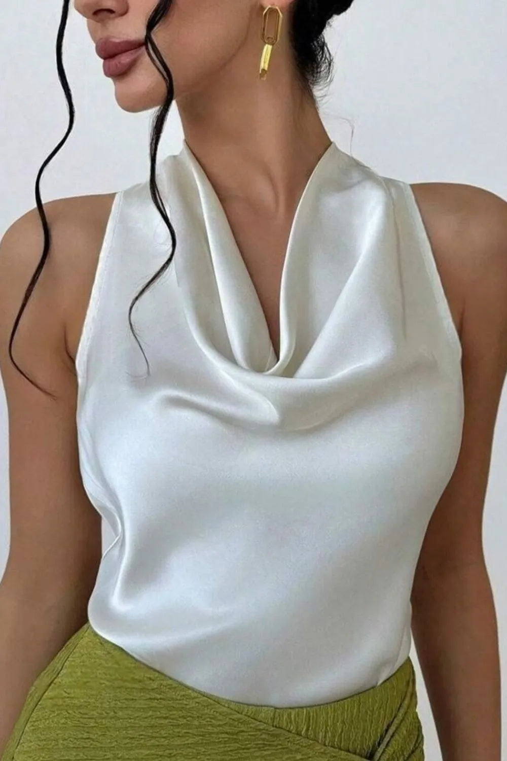 Satin Cowl Neck Sleeveless Blouse 