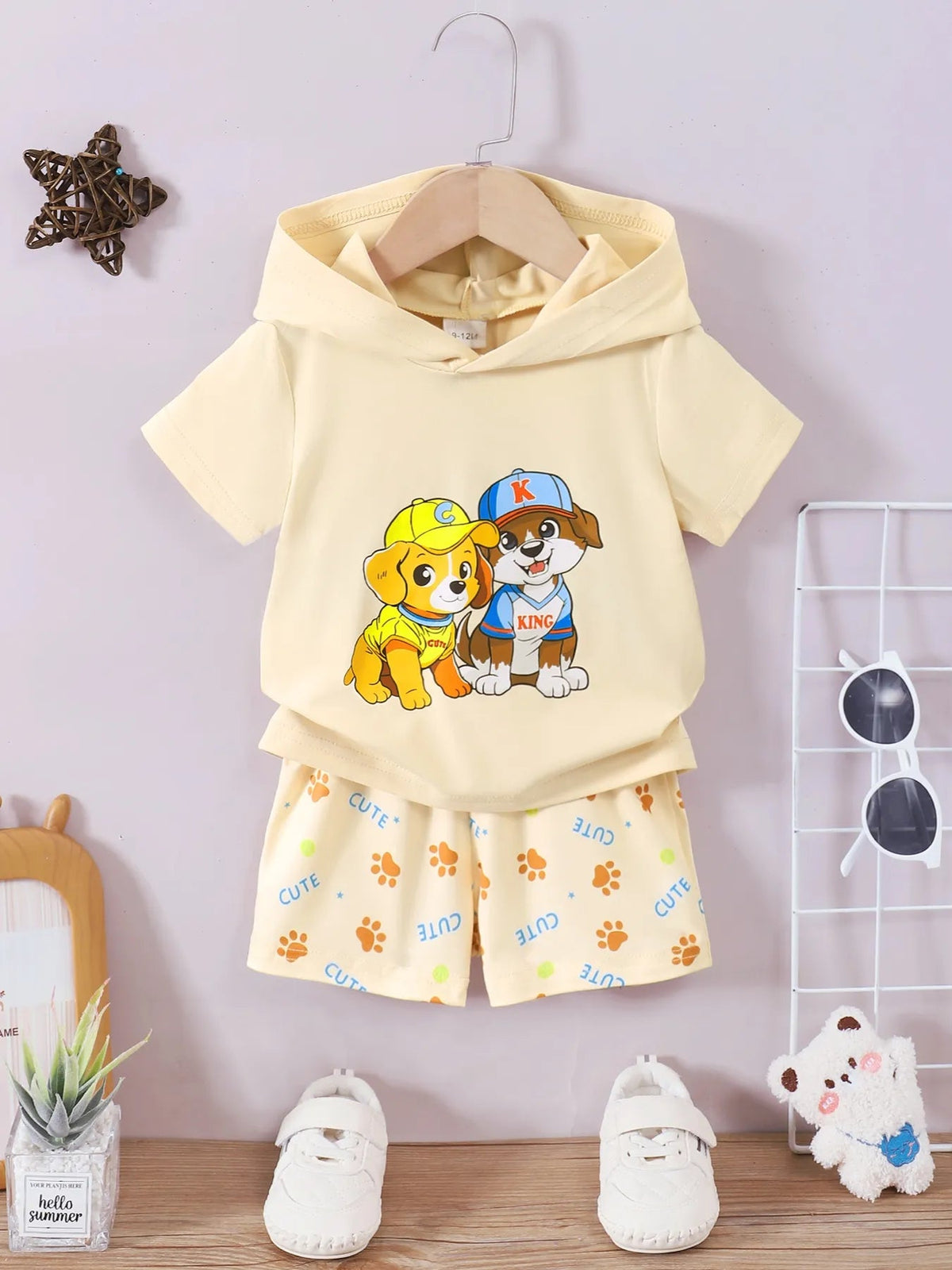 Children's Dog Short Sleeve Hoodie and Shorts Set 
