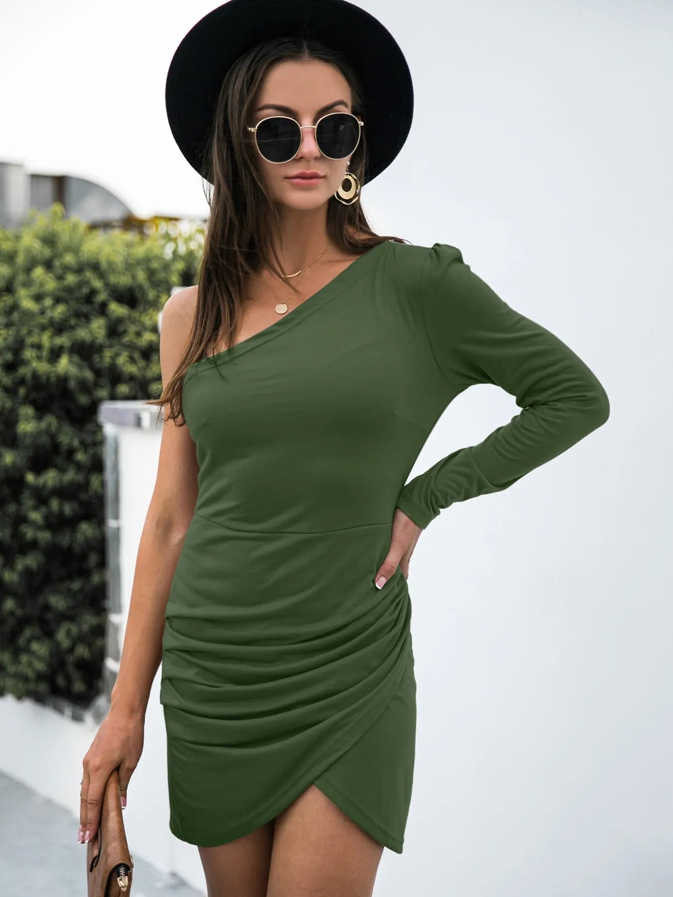 One Shoulder Ruched Bodycon Dress 