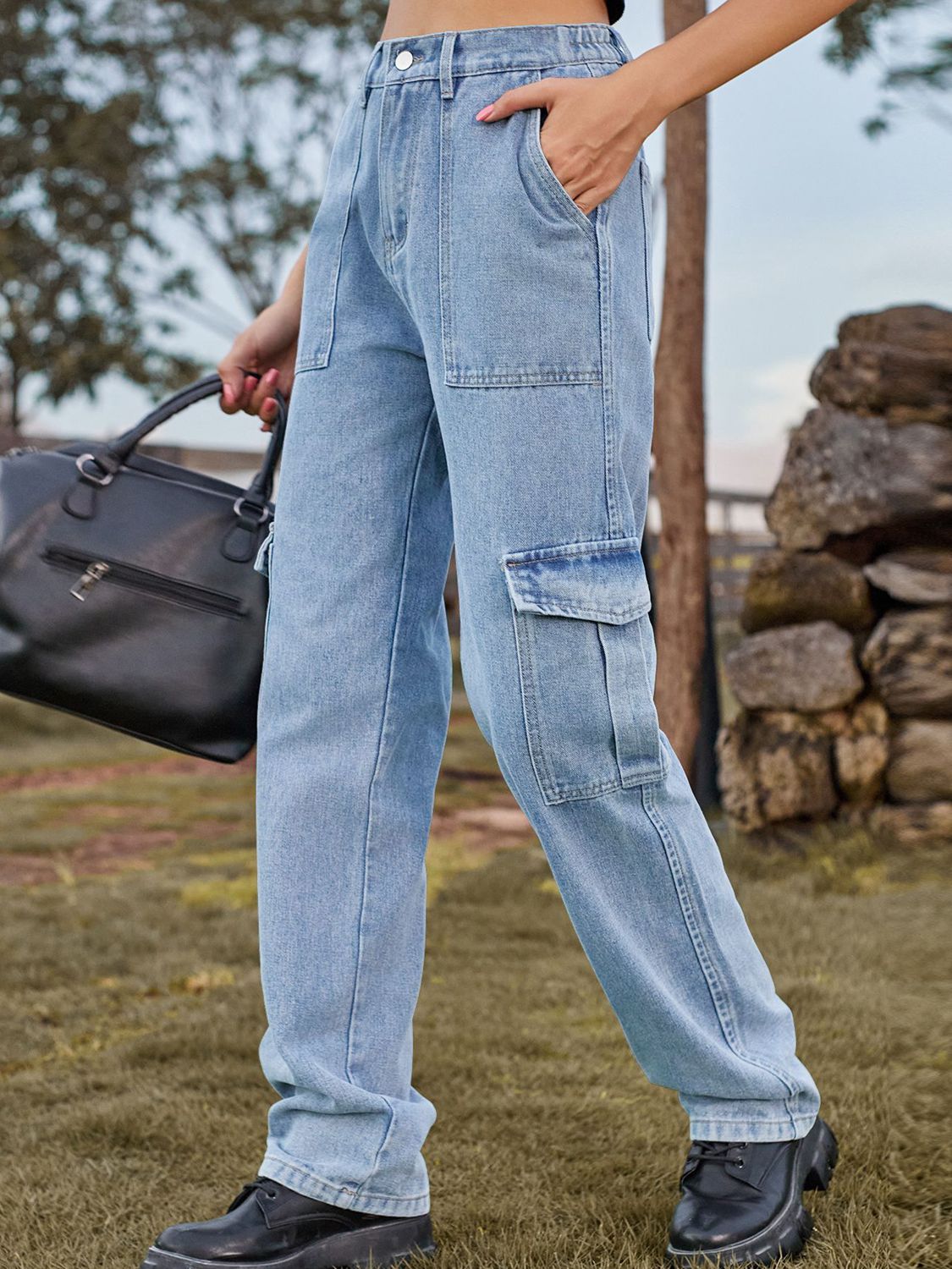 High Waist Cargo Jeans 