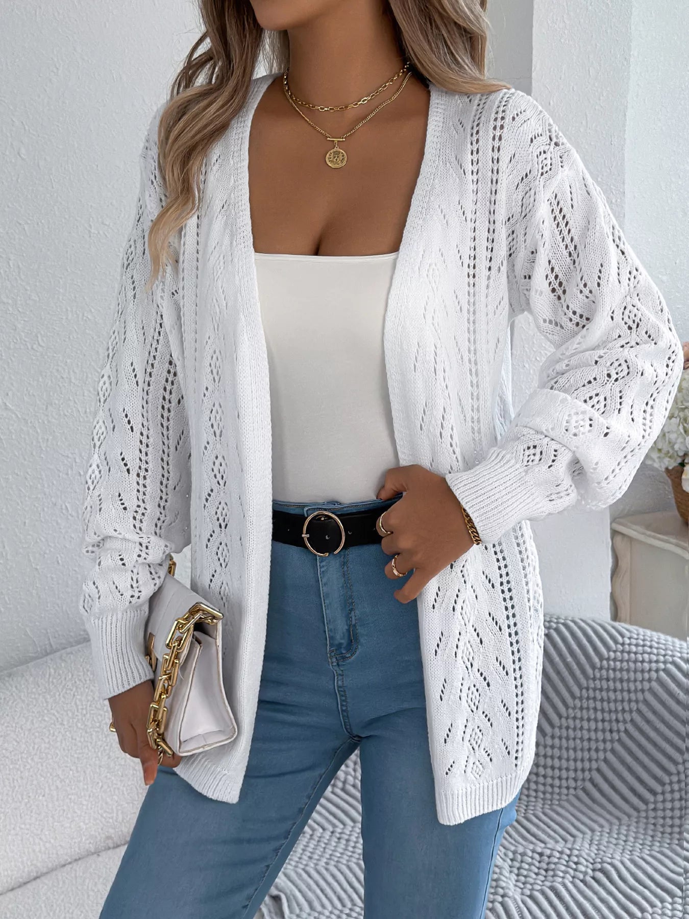 Openwork Open Front Cardigan 