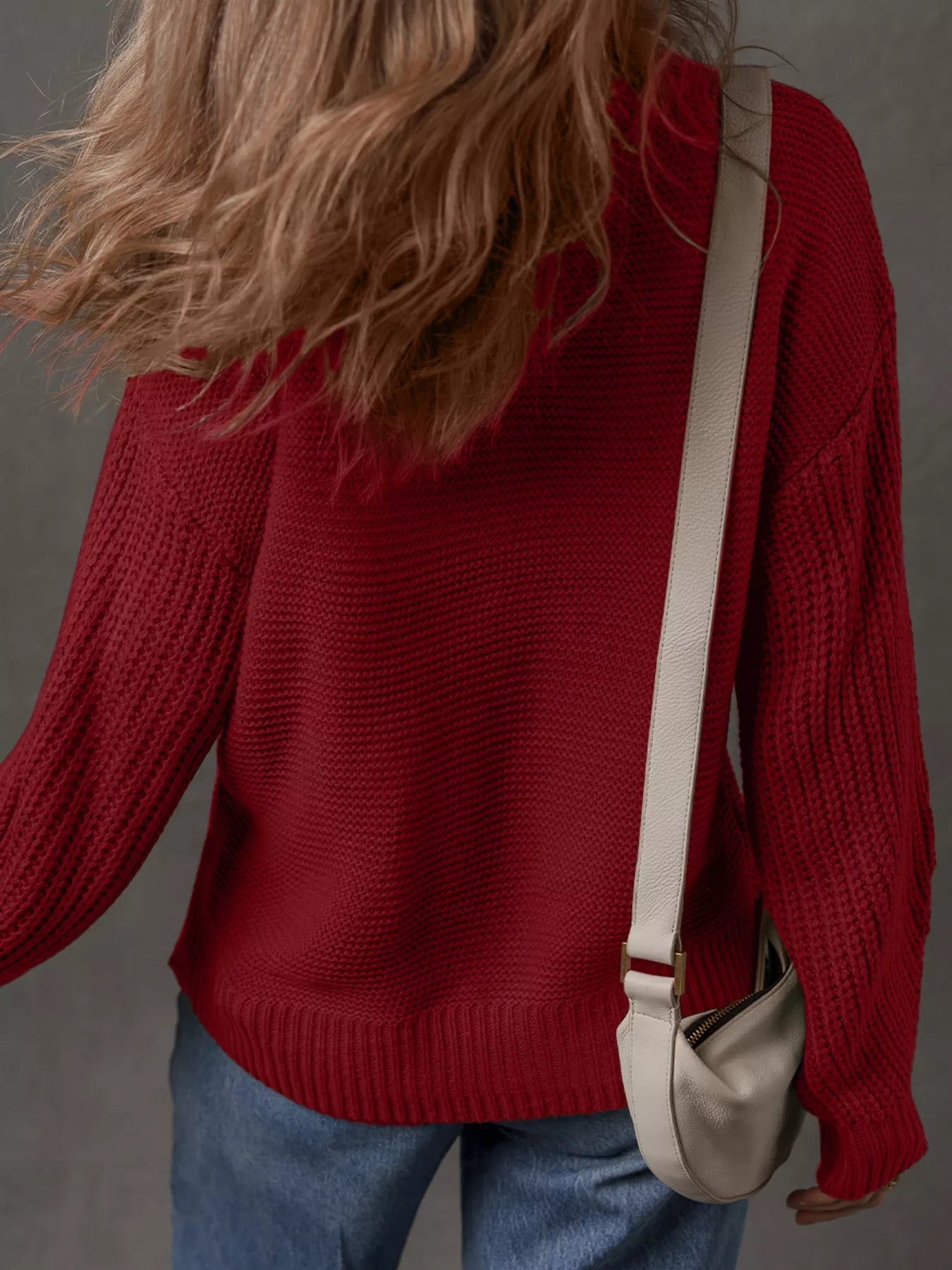 Solid Color Front Seam Drop Shoulder Loose Sweater 