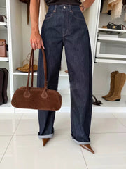 High-Waisted Wide-Leg Washed Jeans 