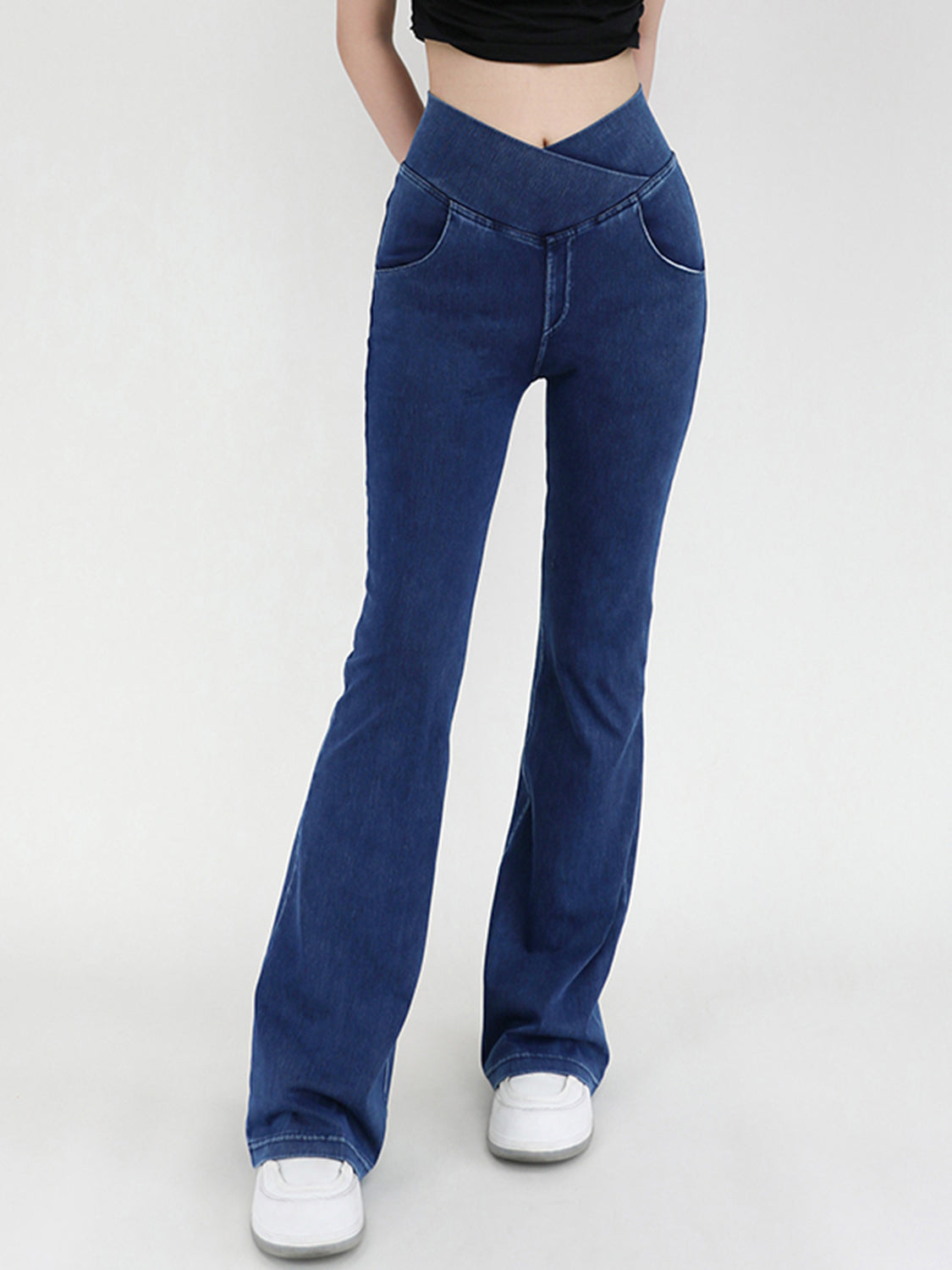 Wide Waistband Bootcut Jeans with Pockets 