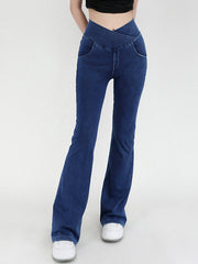 Wide Waistband Bootcut Jeans with Pockets 