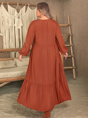 Plus Size Ruffled V-Neck Balloon Sleeve Dress 