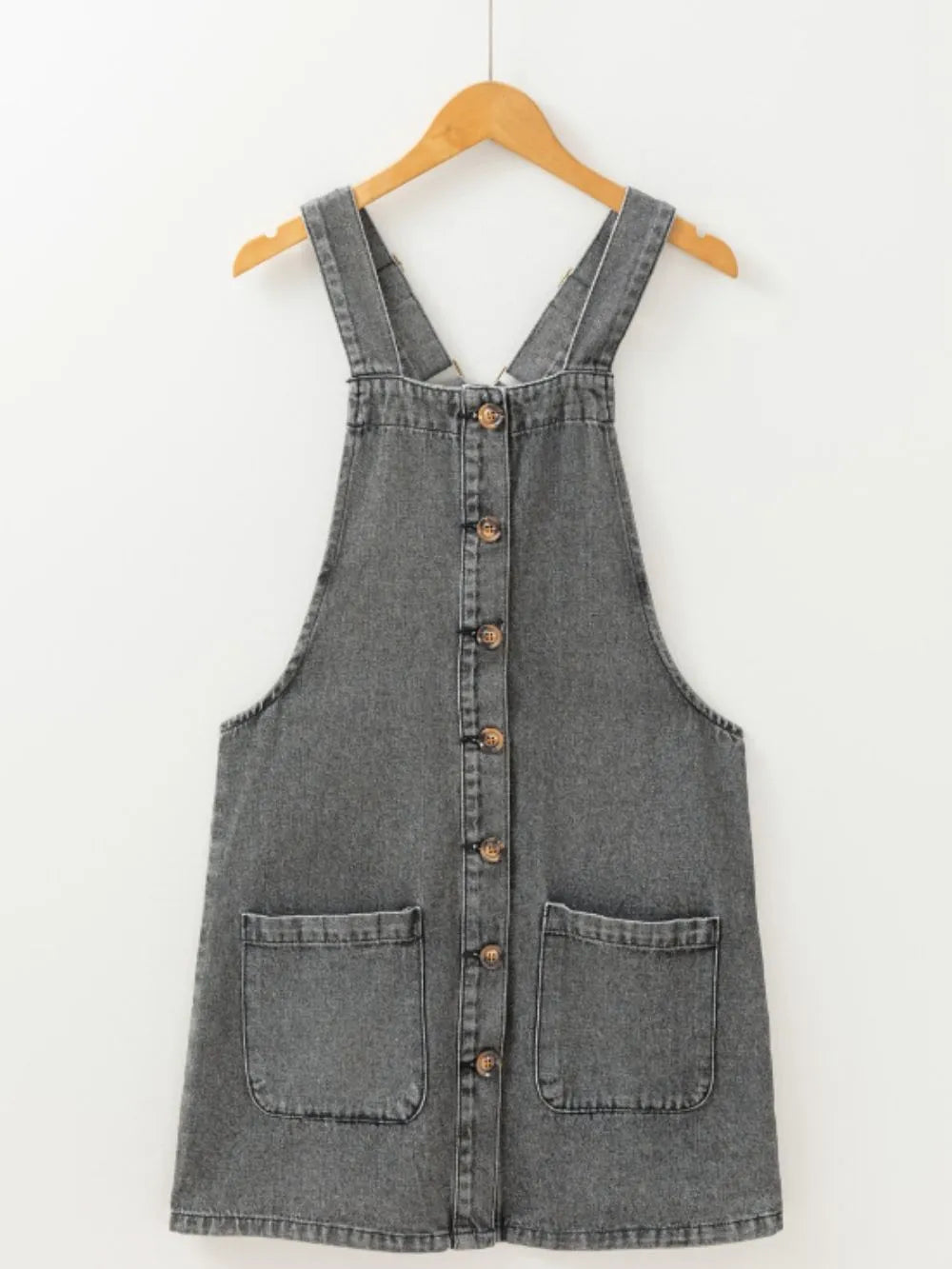Wide Strap Button Down Denim Overall Dress 