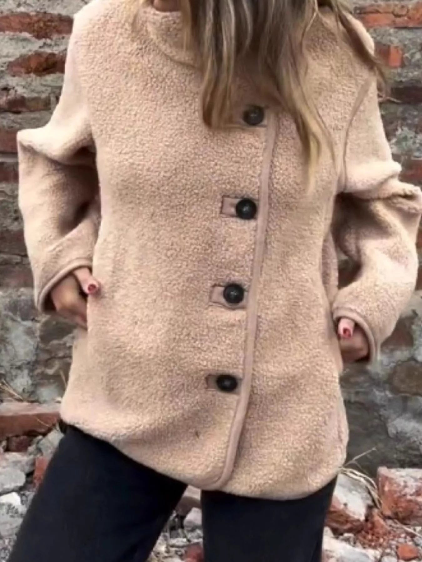 Full Size Button Up Long Sleeve Fleece Jacket Plus Size 