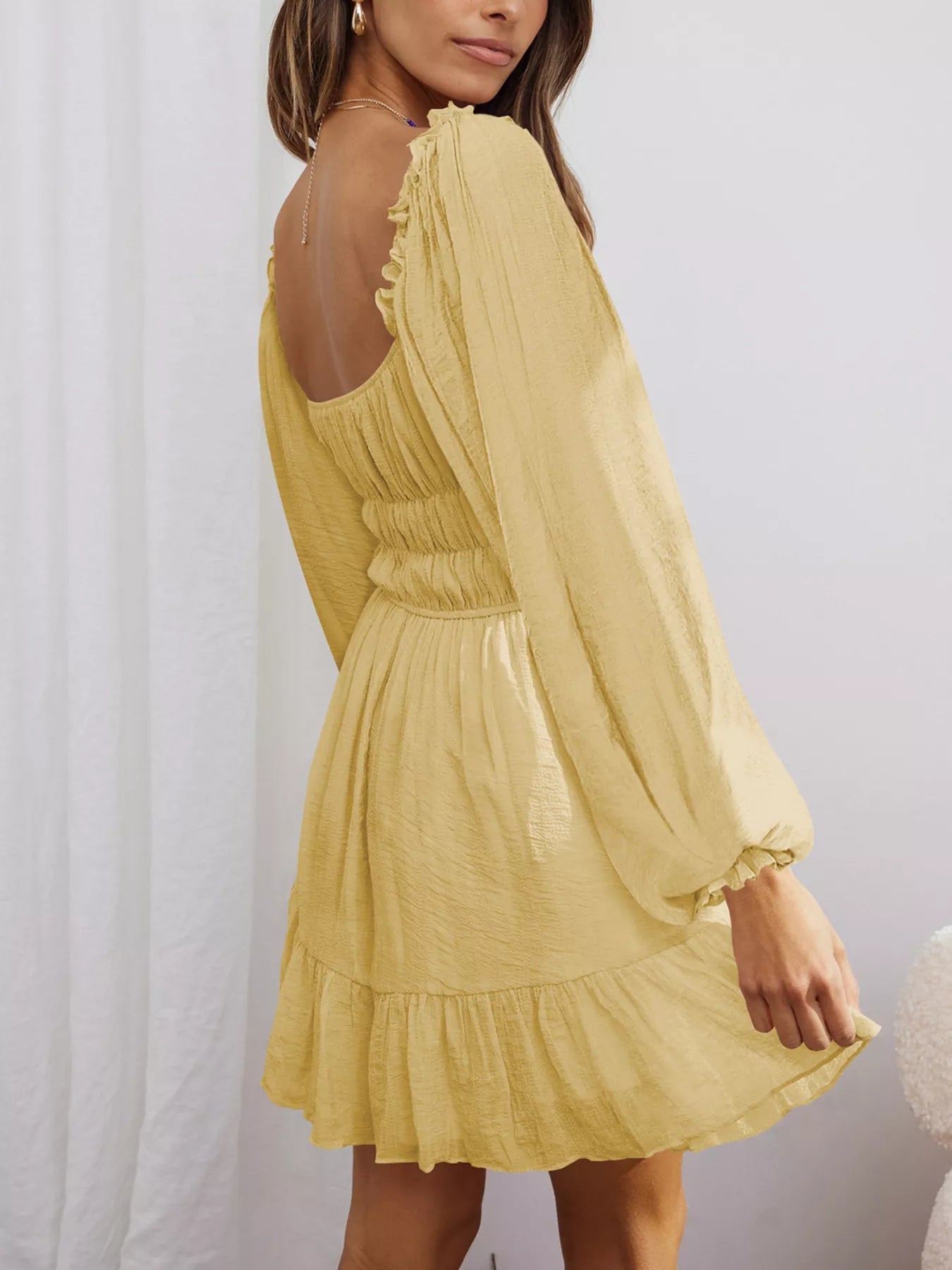 Ruffled Hem Balloon Sleeve Dress 