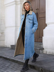 Sherpa Lined Longline Denim Jacket 