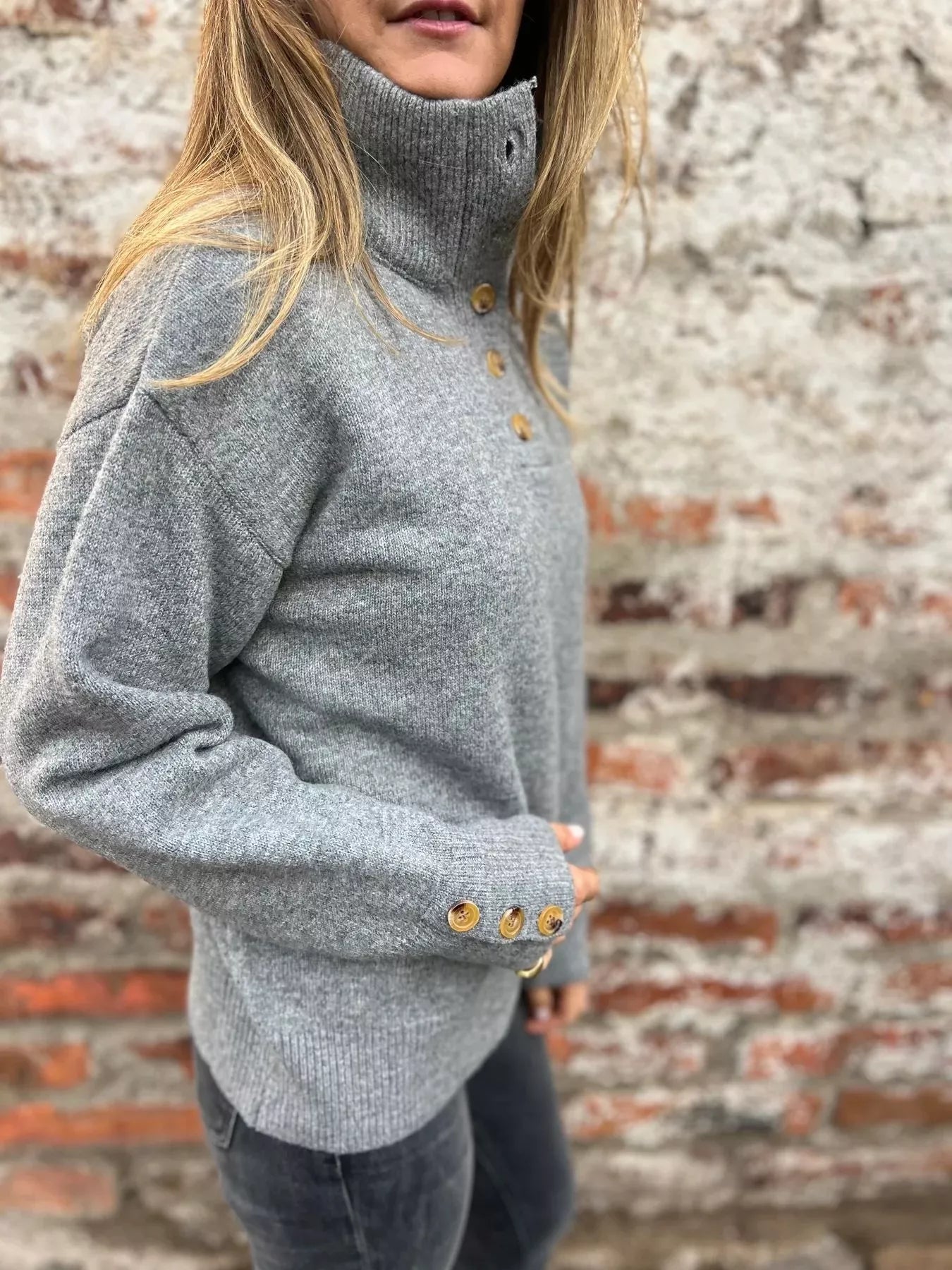 Full Size Button-Detail Turtleneck Sweater Plus Size 