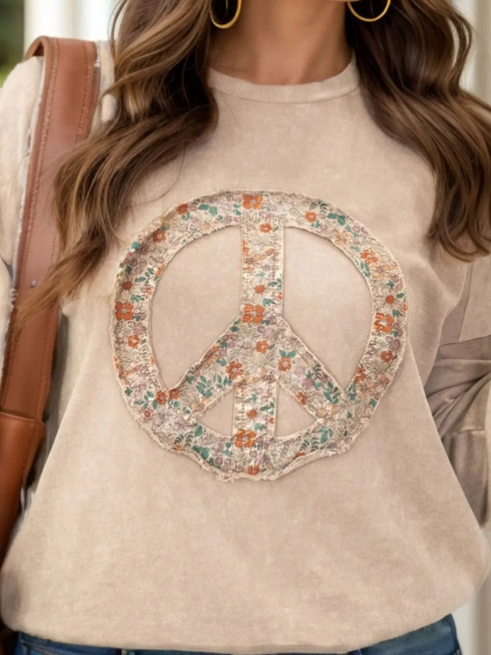 Plus Size Peace Sign Long Sleeve Sweatshirt 