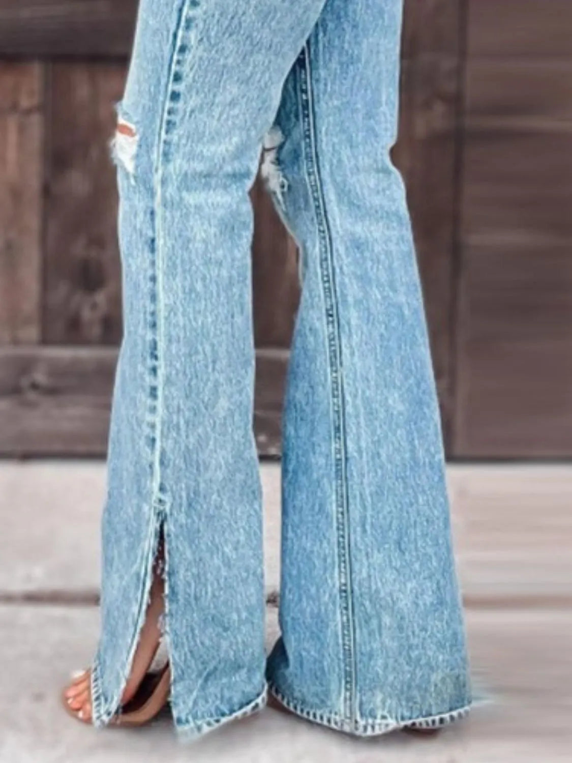Distressed Slit Bootcut Jeans 