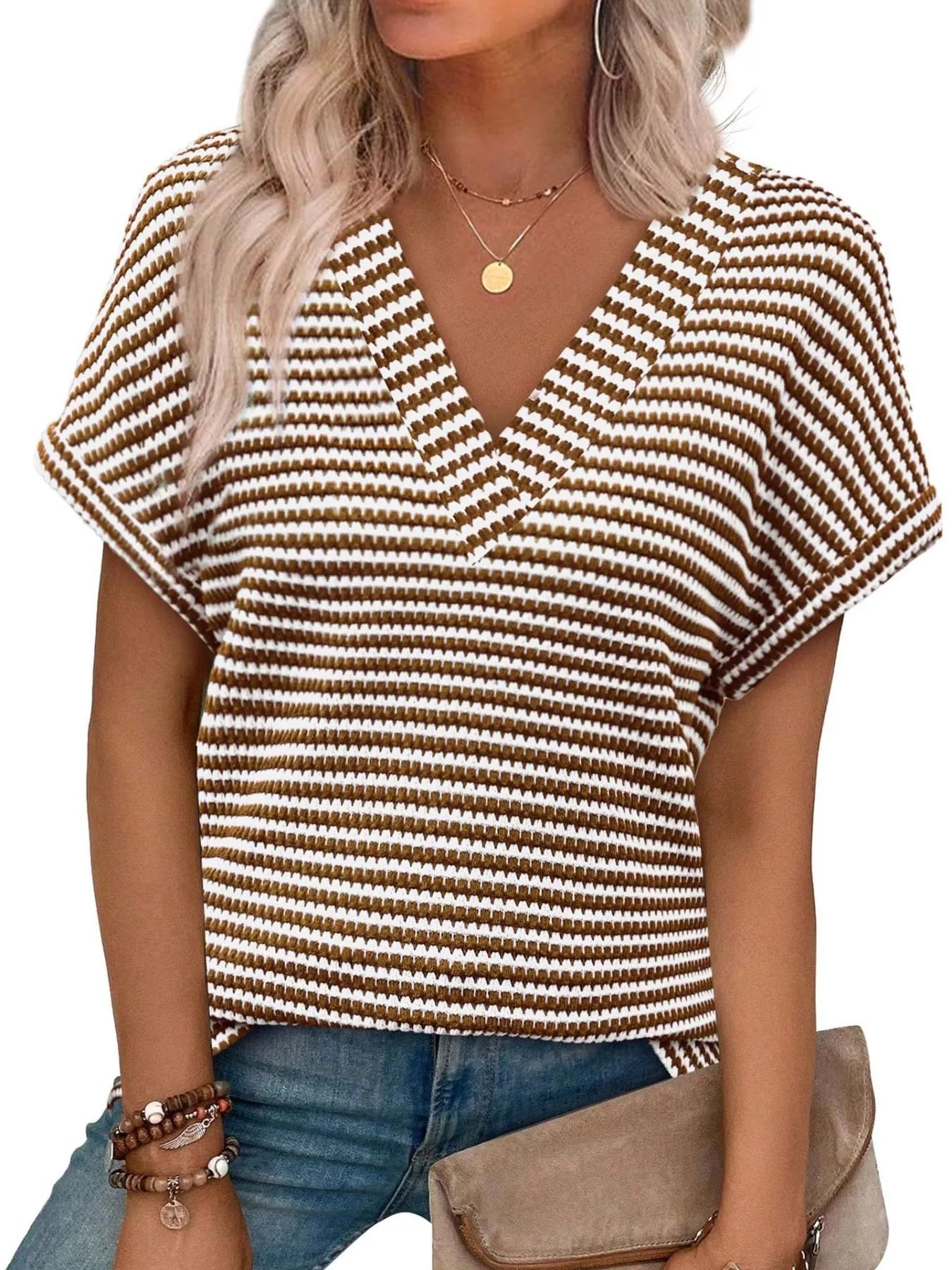 Striped V-Neck Relaxed Fit T-Shirt 