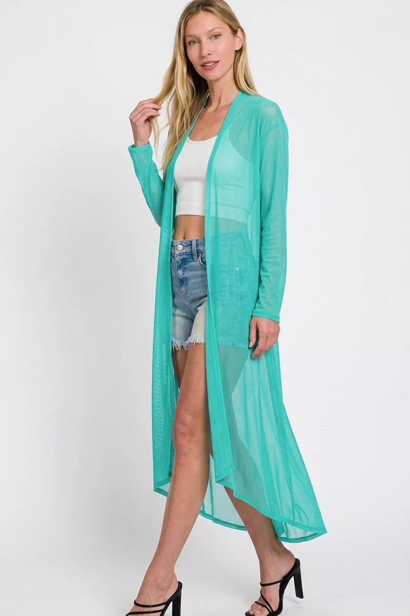 Zenana Mesh Open Front Cardigan 