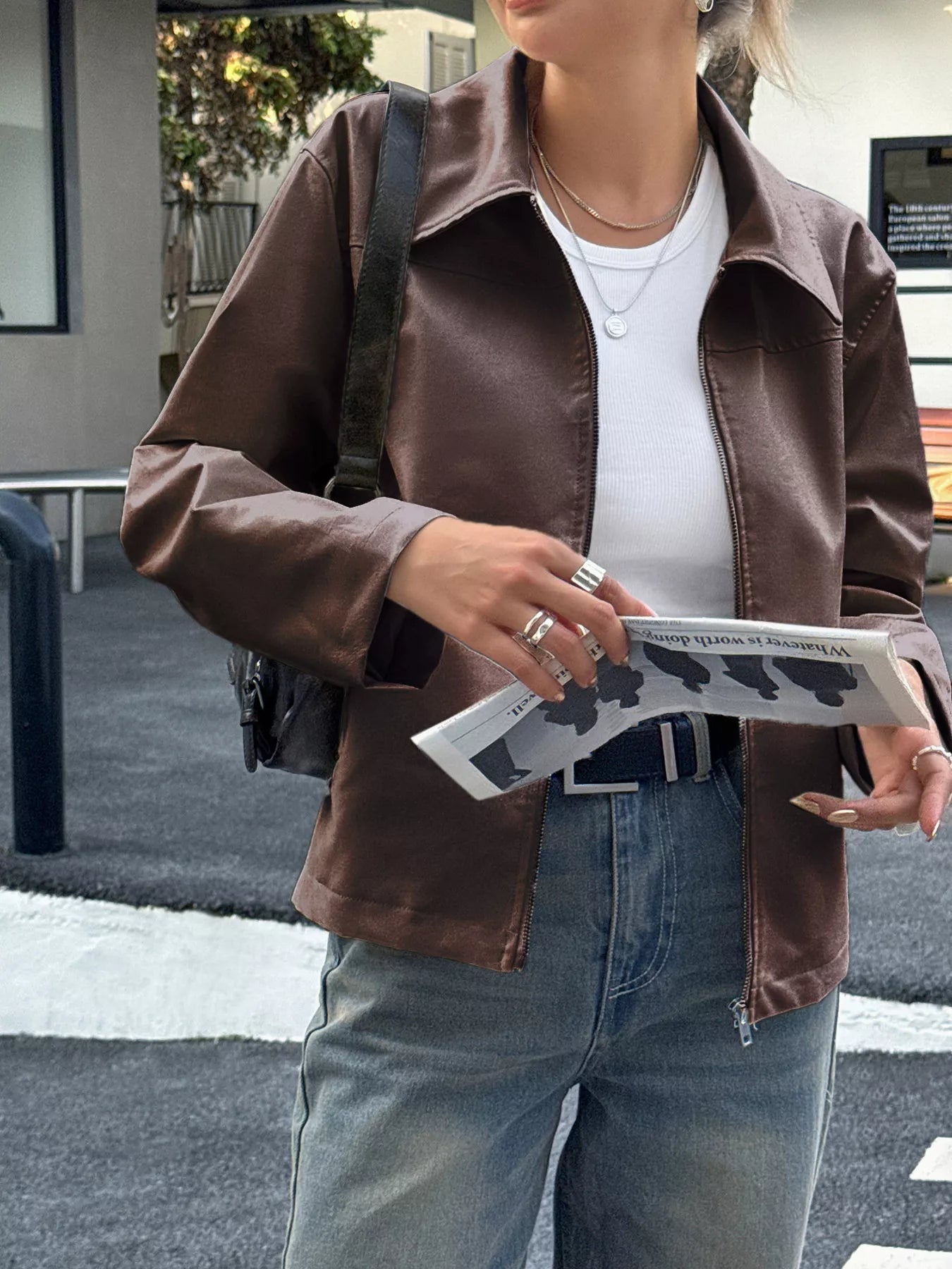 Zip Up Leather Jacket 