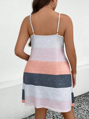 Plus Size Color Block Scoop Neck Mini Dress 