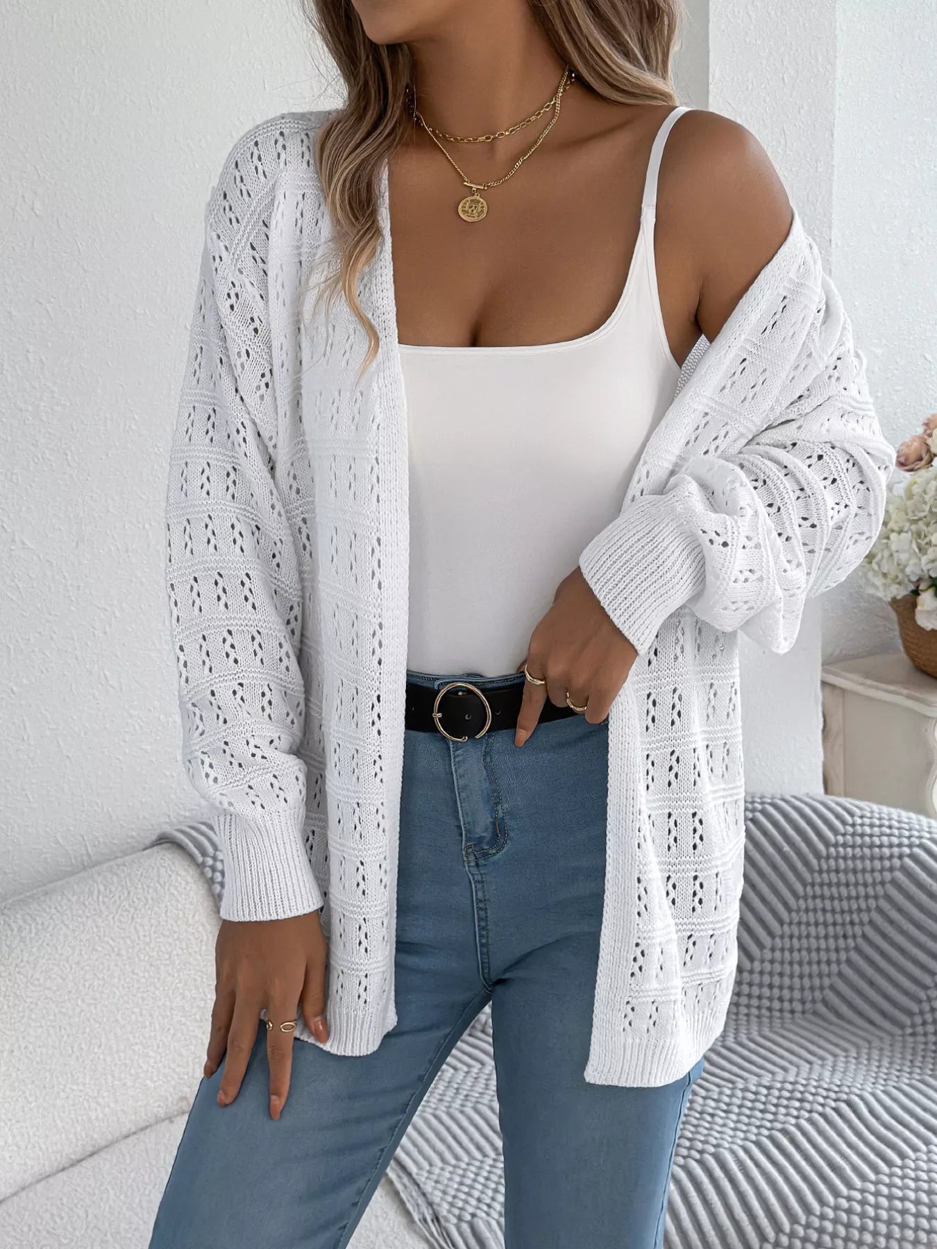 Open-Front Crochet Knit Cardigan 