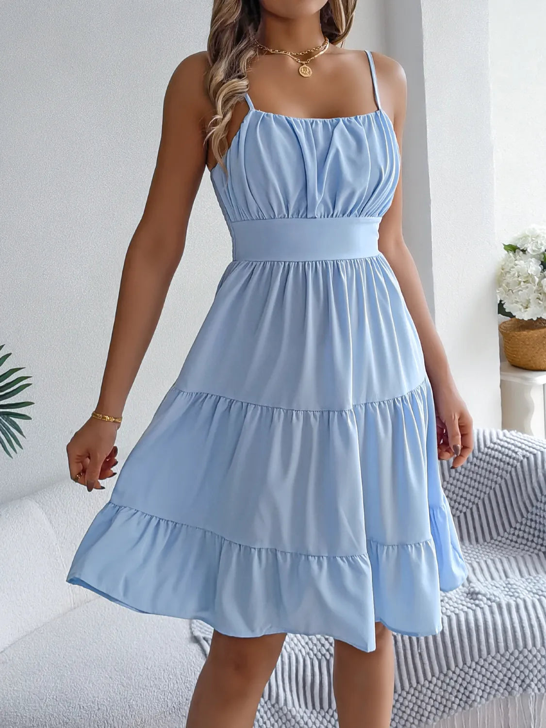 Smocked Back Tiered Cami Dress 
