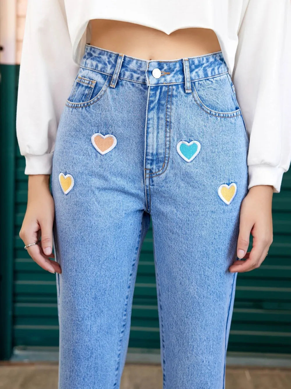 Heart Straight Leg Jeans with Pockets 