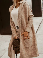 Full Size Hooded Knit Open Front Cardigan Plus Size 