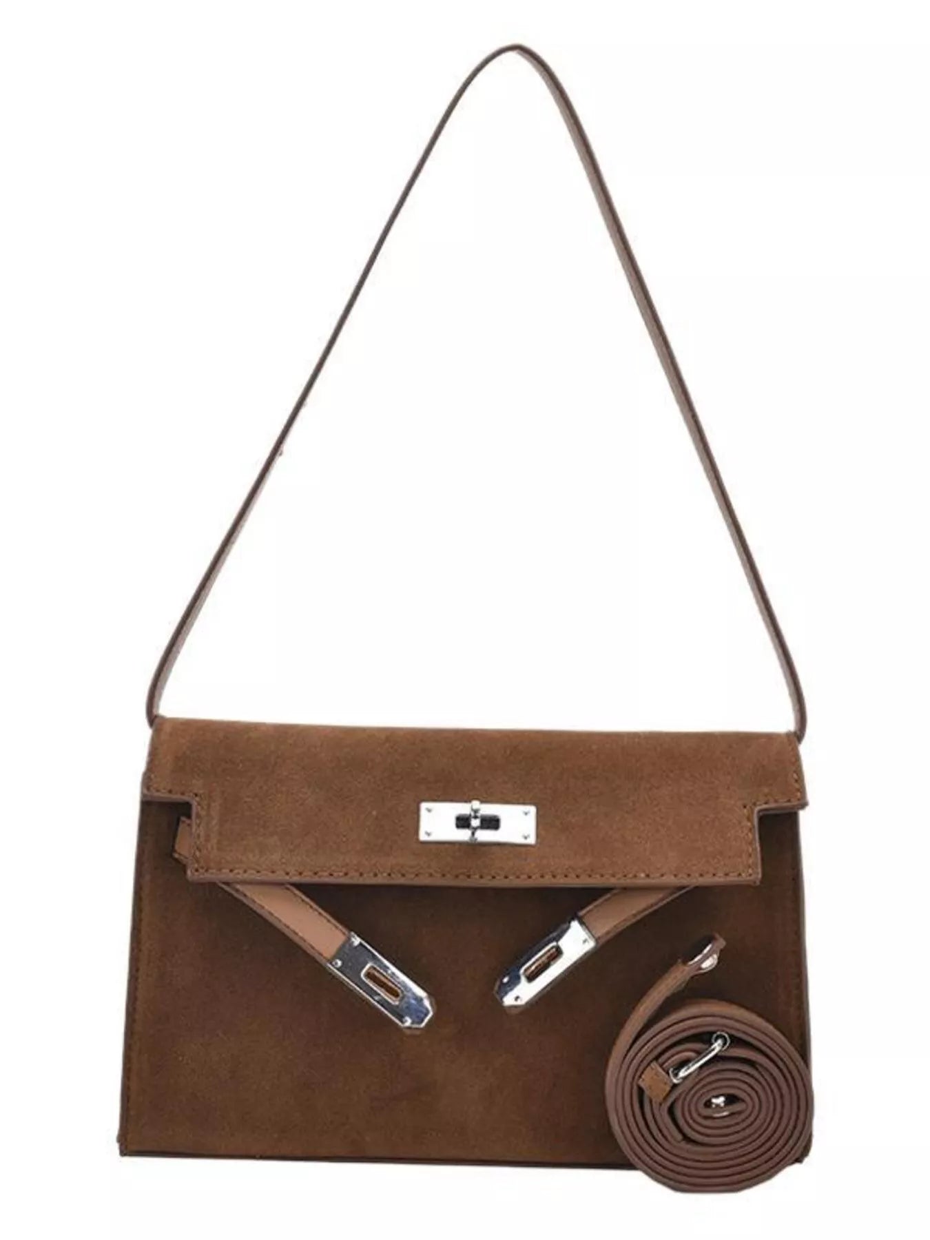 Solid Color Buckle Shoulder Bag 