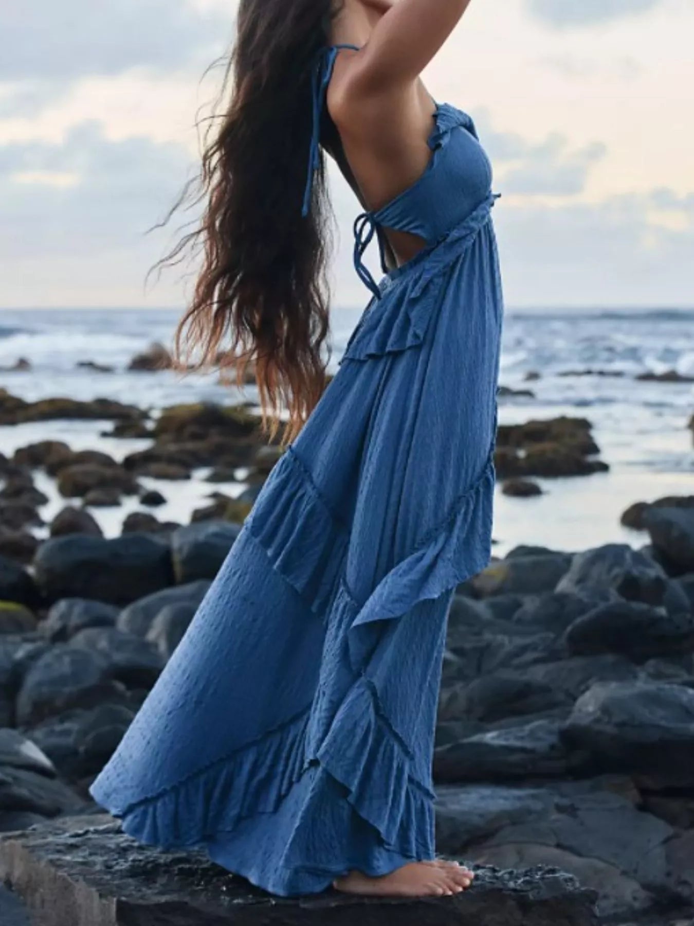 Ruffled Halter Neck Maxi Dress 
